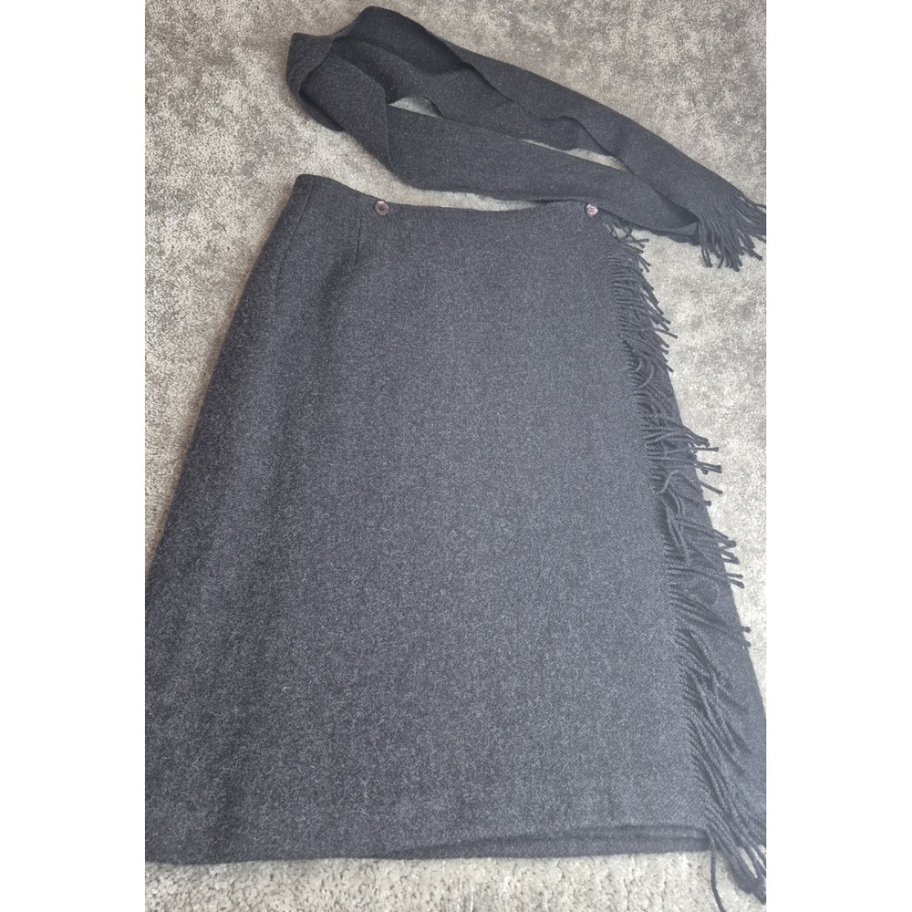 Vintage Eddie Bauer 100% Wool Wrap Skirt with Scarf Charcoal Gray Size 16